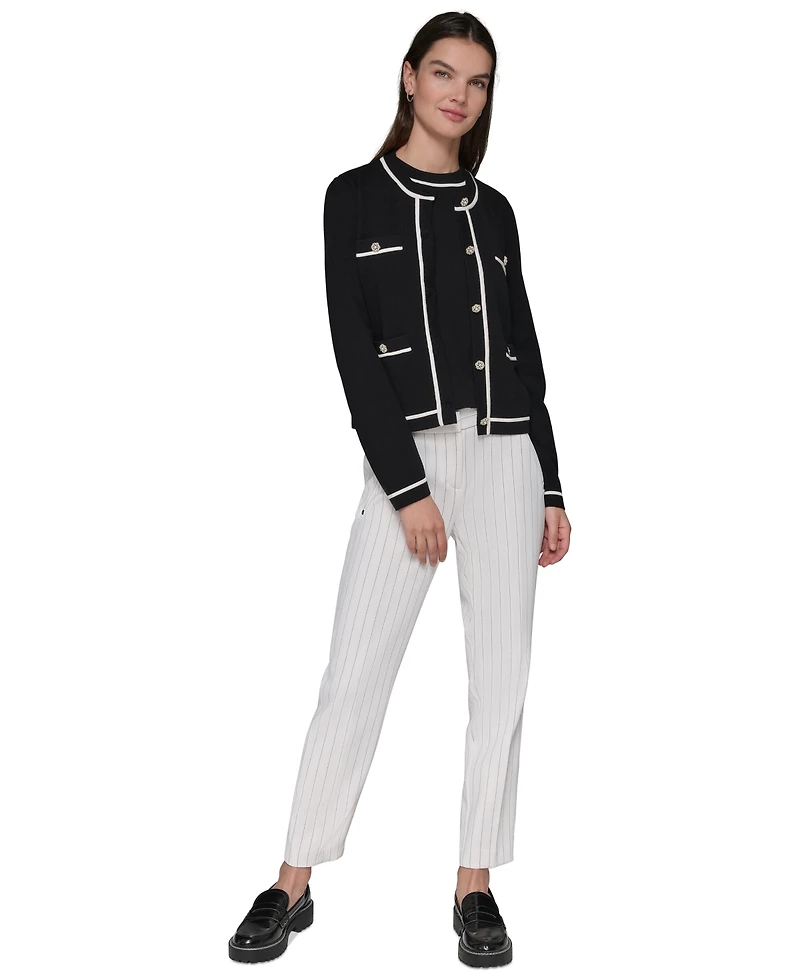 Karl Lagerfeld Paris Women's Four-Pocket Crewneck Cardigan
