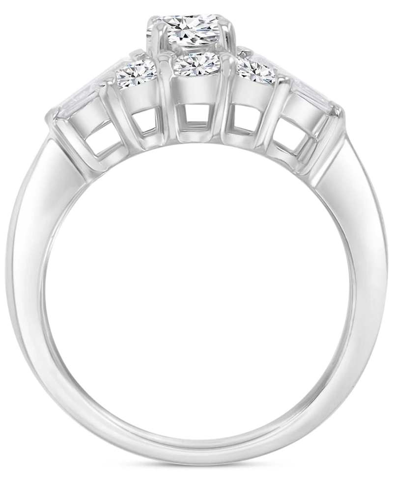 Cubic Zirconia Round & Baguette Promise or Engagement Ring Sterling Silver