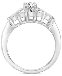Cubic Zirconia Round & Baguette Promise or Engagement Ring Sterling Silver