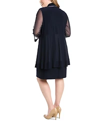 R & M Richards Plus Rhinestone-Trim Jacket Sheath Dress