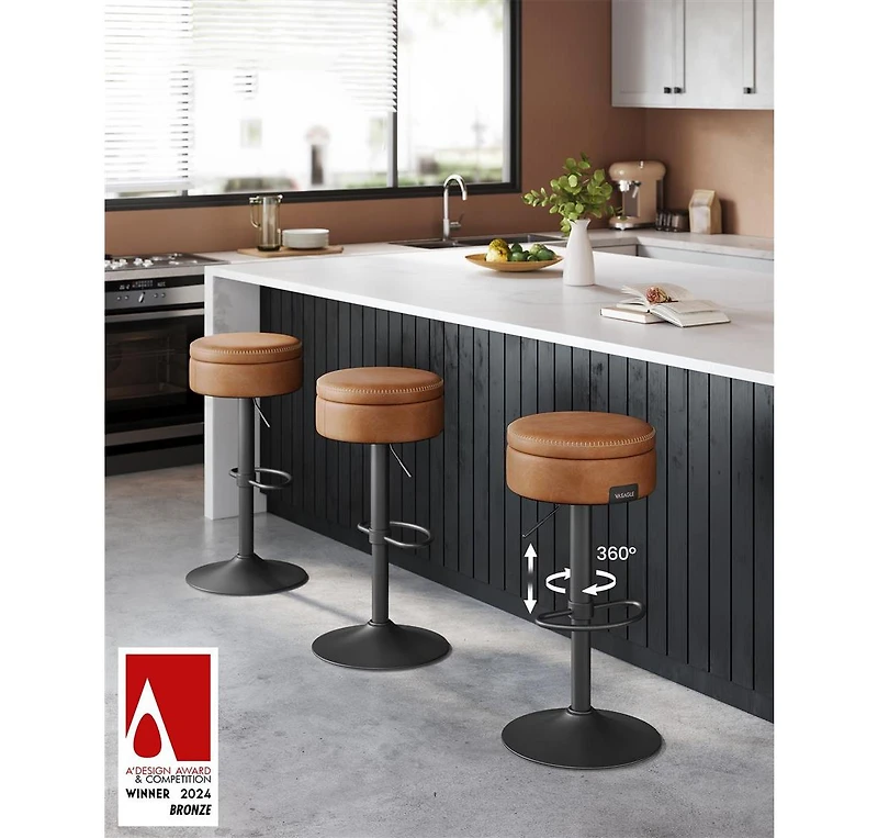 Slickblue 360° Swivel Bar Stool Height Adjustable Barstool with Built-In Storage for Modern Convenience