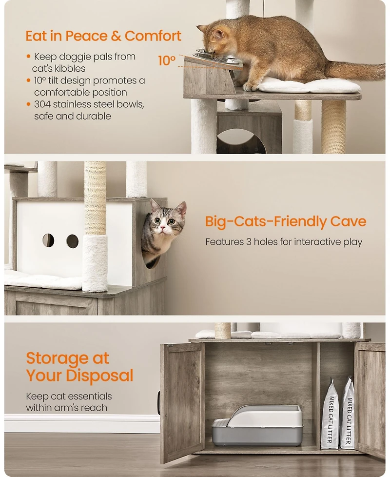 Slickblue 66.9-Inch Cat Tree Cat Tower with Litter Box Enclosure for Play and Privacy