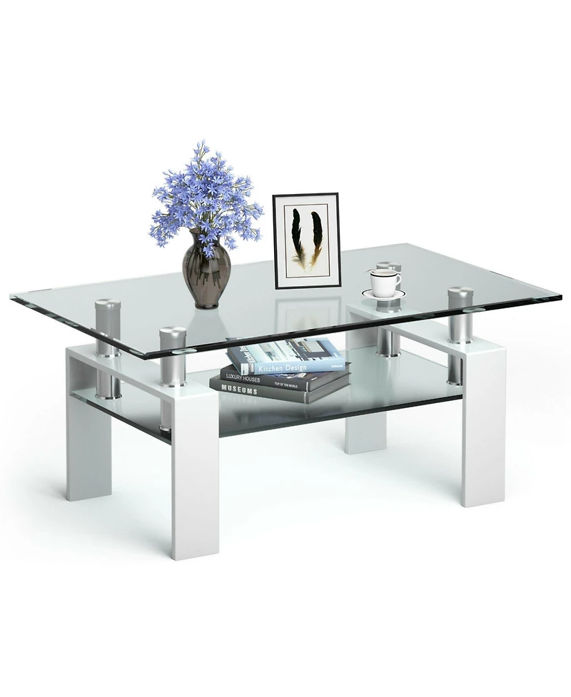 Gouun Rectangle Glass Table with Metal Legs for Living Room
