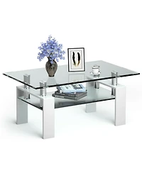 Gouun Rectangle Glass Table with Metal Legs for Living Room