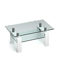 Gouun Rectangle Glass Table with Metal Legs for Living Room