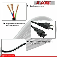 5Core Ac Power Cord 6Ft 2 Prong Us Male to Female Extension Adapter 18AWG 10A 7A 125V - Pl 1001 2 Pcs