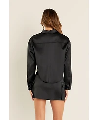endless rose Women's Satin Pocket Detailed Top
