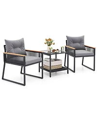 Gouun 3 Pieces Patio Furniture Set with 2 Tier Table and Soft Seat Cushions