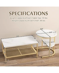 Gouun Set of 2 Nesting Table with Extra Storage Shelf for Living Room