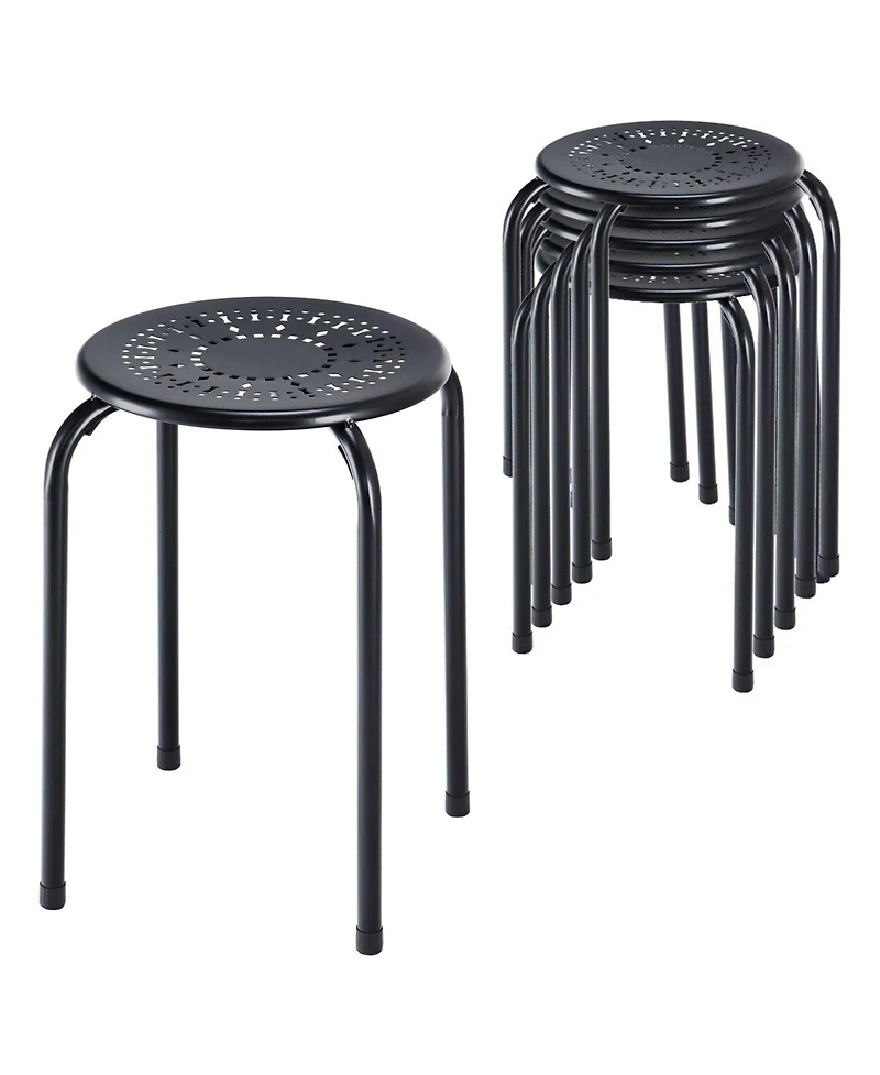 Gouun Set of 6 Stackable Multifunctional Daisy Design Backless Round Metal Stool Set