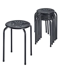 Gouun Set of 6 Stackable Multifunctional Daisy Design Backless Round Metal Stool Set