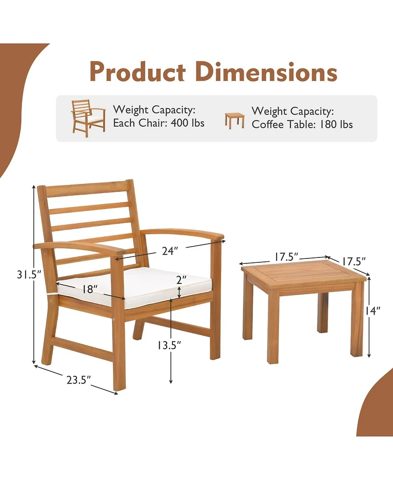 Gouun 3 Pieces Outdoor Furniture Set with Soft Seat Cushions
