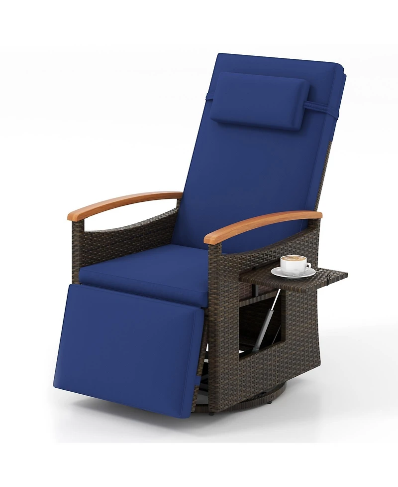 Gouun Patio Rattan 360° Swivel Recliner Chair with Adjustable Backrest and Footrest