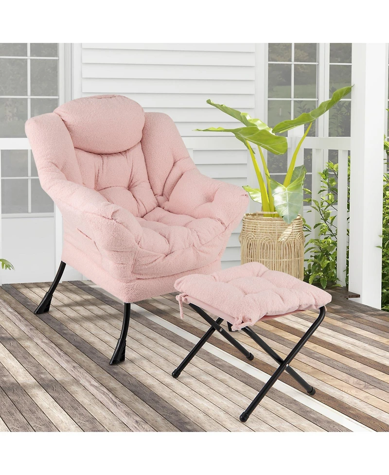 Gouun Modern Accent Chair with Folding Footrest and Head Pillow