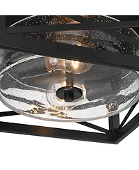 Franklin Iron Works Drake 12" Modern Industrial Flush-Mount Ceiling Light Fixture Kitchen Foyer Hallway Round 2-Light Black Clear Seeded Glass Metal B