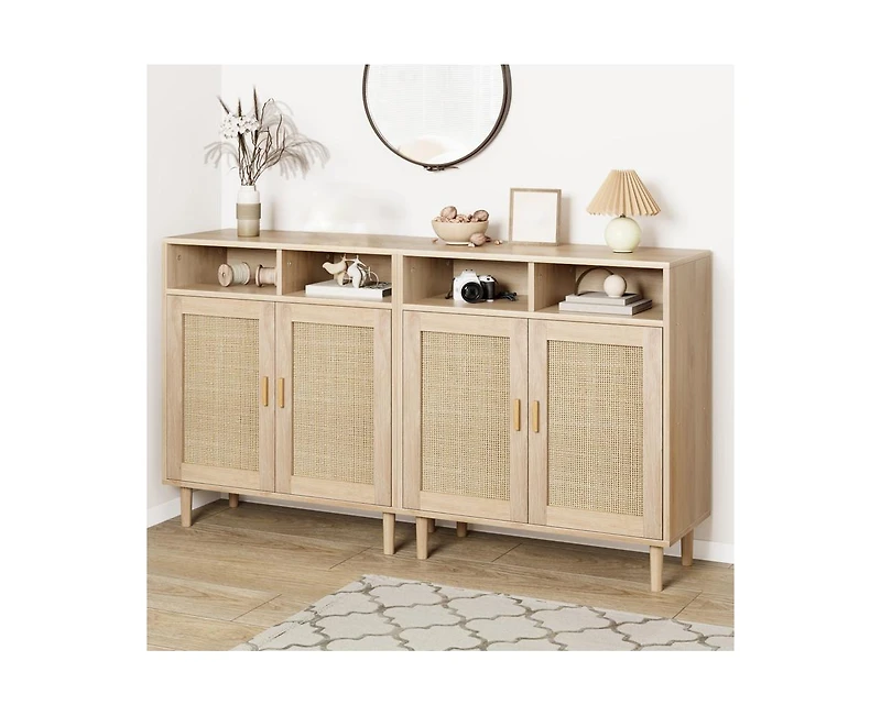 gaomon 2PCS Rattan Buffet Cabinet with Storage,2 Door Kitchen Storage Cabinet with Shelves, Wood Sideboard Cabinet for Kitchen,Shoe Cabinet Storage fo