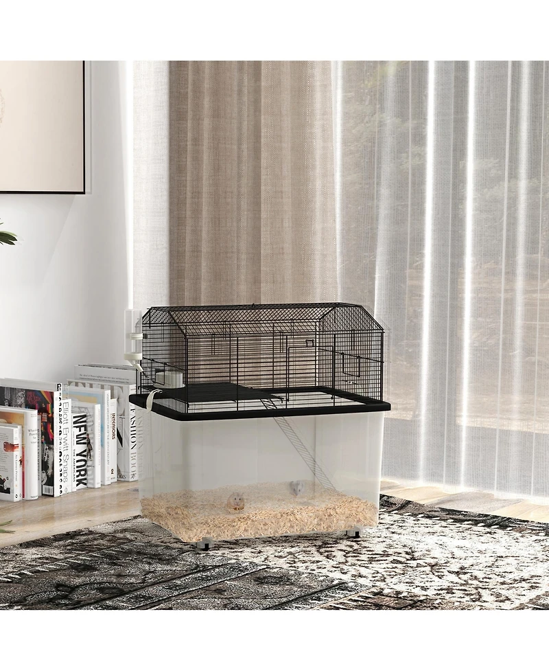 PawHut 22" 2-Tier Hamster Cage with Extra-Deep 14" Base, Accessories,