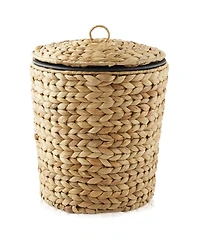 Casafield Hyacinth Trash Can with Lid and Liner - Natural, Woven Waste Basket for Garbage in the Bathroom, Bedroom, Laundry Room, Home Office