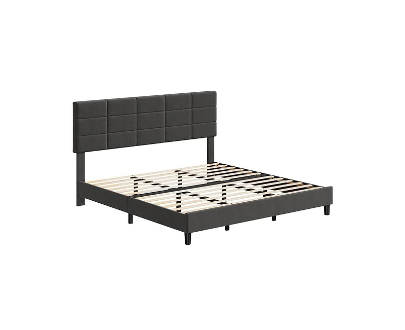 gaomon King Bed Frame, Linen Upholstered Platform King Bed Frame with Height Adjustable Headboard, Metal Frame King Bed Frame with Strong Wood Slats a