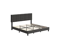 gaomon King Bed Frame, Linen Upholstered Platform King Bed Frame with Height Adjustable Headboard, Metal Frame King Bed Frame with Strong Wood Slats a