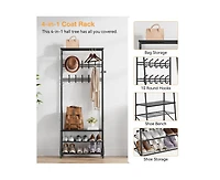 gaomon Coat Rack Shoe Bench with 10 Hooks, Hall Trees Entryway Bench with Storage, Multifunctional Hallway Organizer