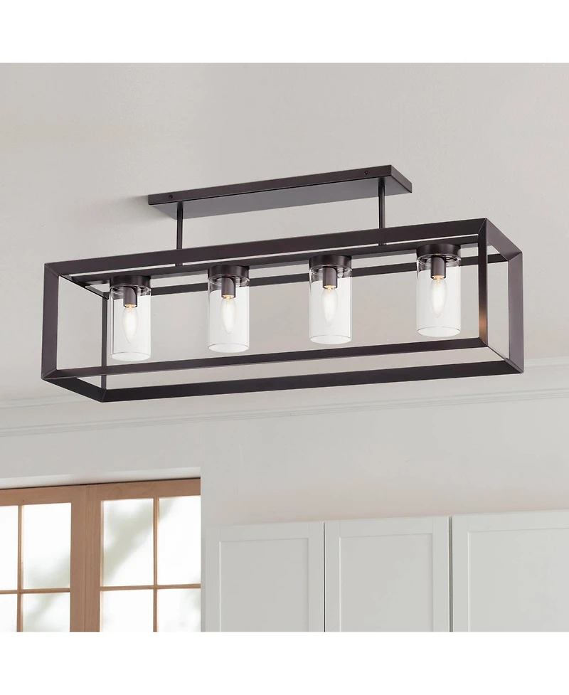 Franklin Iron Works Ketler 34 3/4" Modern Semi Flush-Mount Ceiling Light Fixture Kitchen Linear 4-Light Brown Oiled Bronze Finish