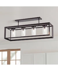 Franklin Iron Works Ketler 34 3/4" Modern Semi Flush-Mount Ceiling Light Fixture Kitchen Linear 4-Light Brown Oiled Bronze Finish