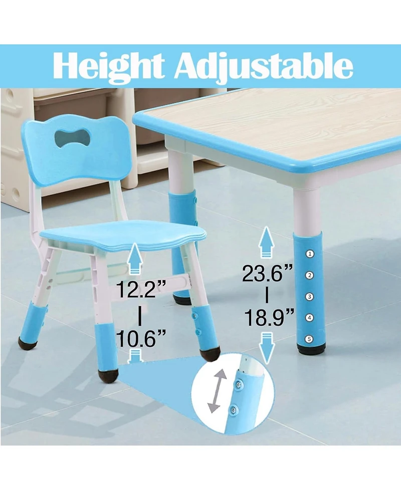 gaomon Kids Table and Chairs Set, Toddler Height Adjustable Desk With Graffiti Desktop, Arts & Crafts Seats, Non-Slip Legs, Max 300lbs