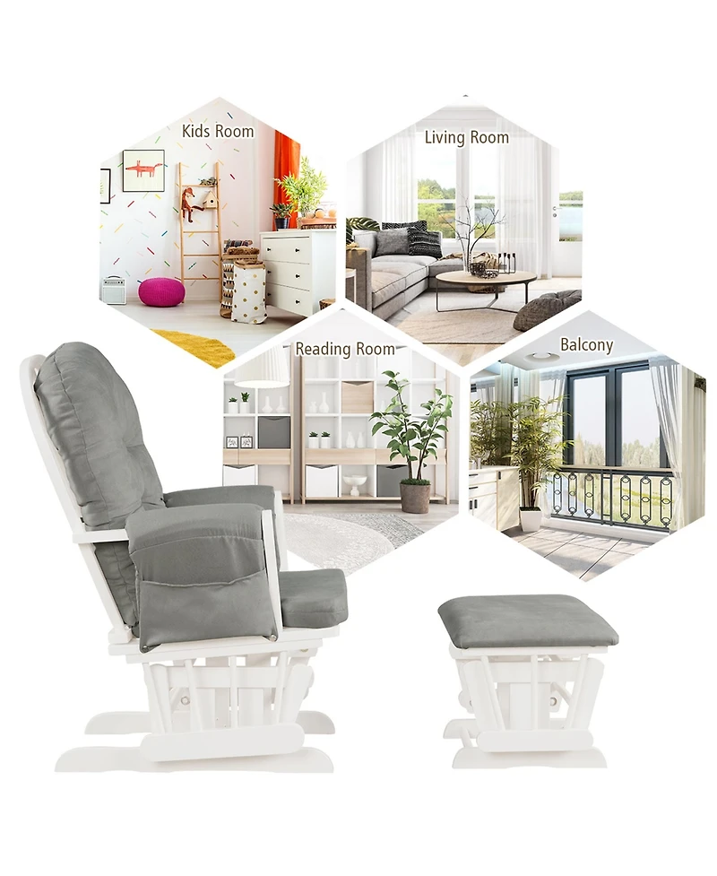Gymax Baby Nursery Relax Rocker Rocking Chair Glider & Ottoman Set w/ Cushion