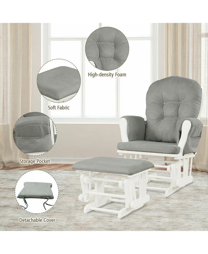 Gymax Baby Nursery Relax Rocker Rocking Chair Glider & Ottoman Set w/ Cushion