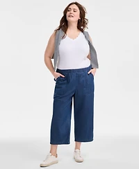 Style & Co Plus Size Chambray Pull-On Cropped Pants, Exclusively at Macy's