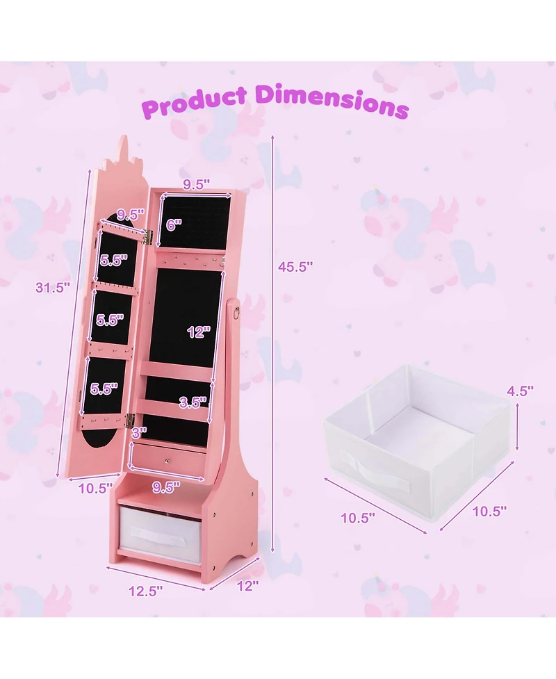 Costway Kids Vanity Set Princess Makeup Dressing Table & Chair Set with Kids Jewelry Armoire