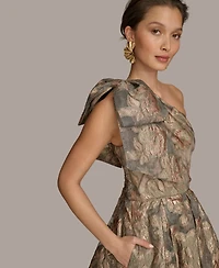 Donna Karan New York Women's Metallic Jacquard One-shoulder Bow Floral Ball Gown