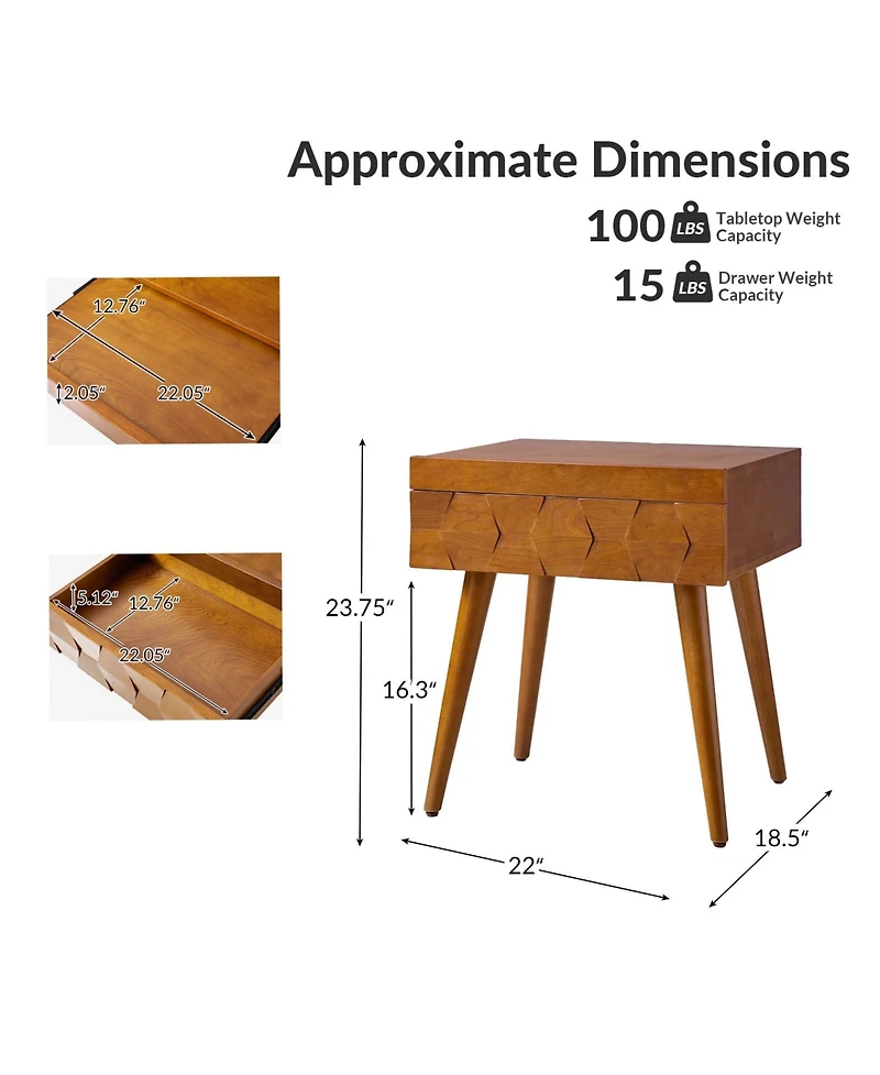 Hulala Home Jacob Mid-Century Modern End Table with Flared Legs