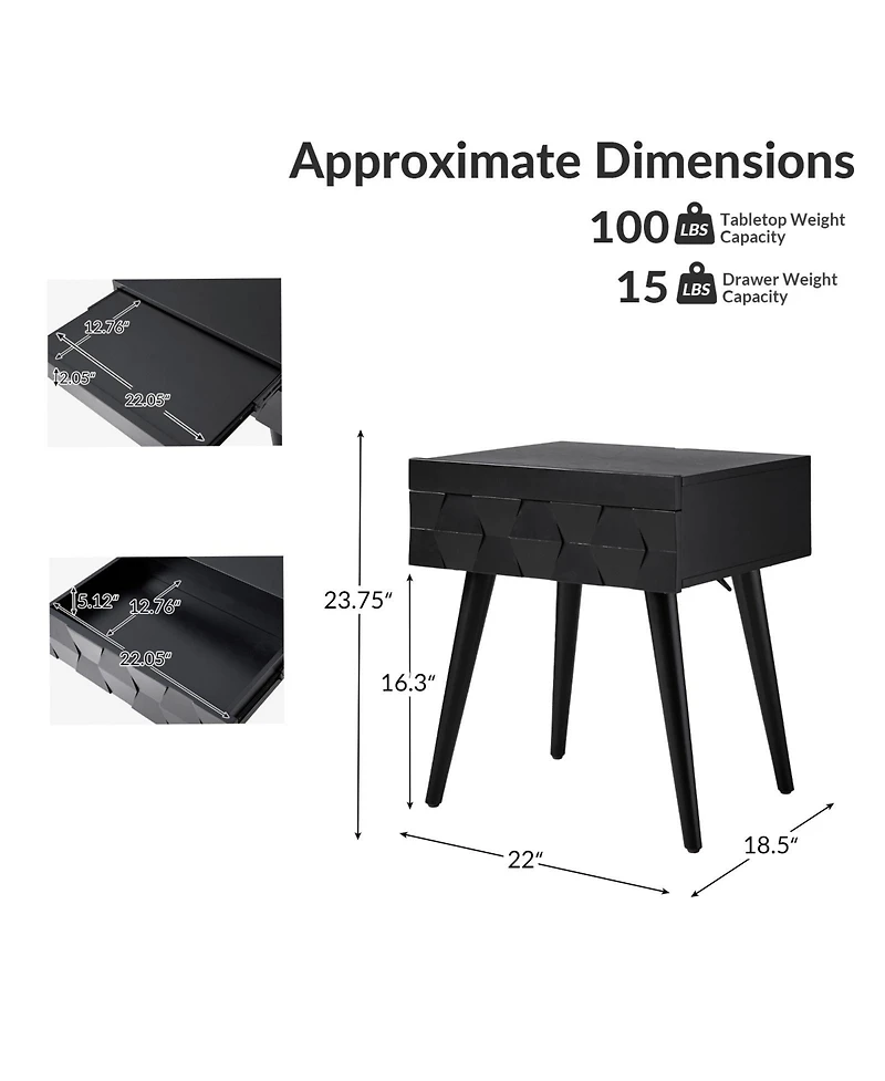 Hulala Home Jacob Mid-Century Modern End Table with Flared Legs