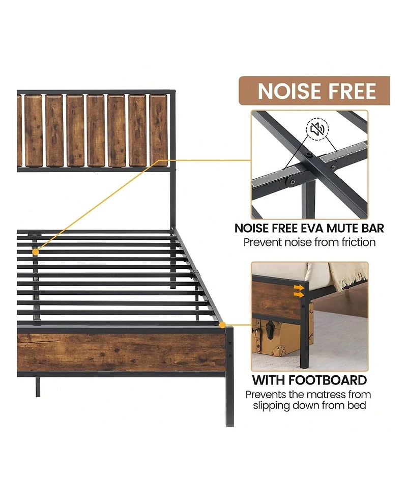 gaomon Bed Frame With Headboard And Footboard, Metal Bed Frame With 14 Heavy Duty Steel Slats, Metal Full Bed Frame, Under-Bed Storage