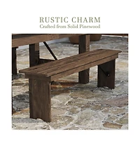 Merrick Lane Tinsley 60" X 12" Solid Pine Folding Farmhouse Style Bench, Rustic Pinewood Folding Dining Bench With Locking Legs