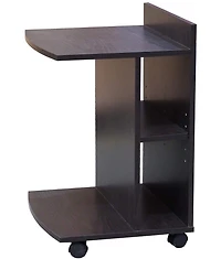 Kings Brand Furniture - Farrell Snack Side End Table with Storage Shelves and Wheels, Chocolate