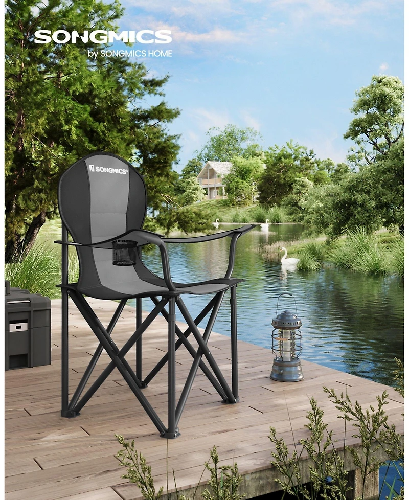 Slickblue Heavy Duty Folding Camping Chair with Comfortable Sponge Seat and Cup Holder