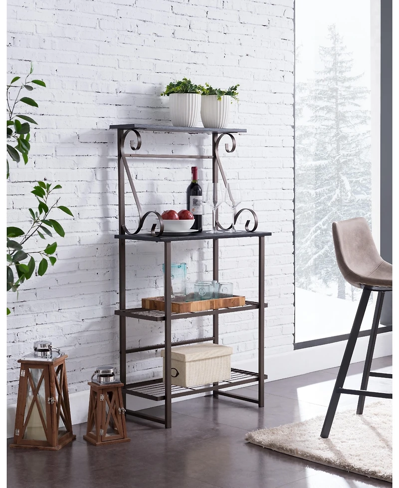Kings Brand Furniture - Covington Metal Kitchen Shelves Baker s Rack Microwave Stand, Pewter