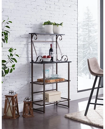 Kings Brand Furniture - Covington Metal Kitchen Shelves Baker s Rack Microwave Stand, Pewter
