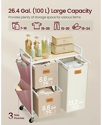 Slickblue 4-Compartment Laundry Hamper, Rolling Laundry Sorter Cart with Shelves, Side Pockets & 6 Labels