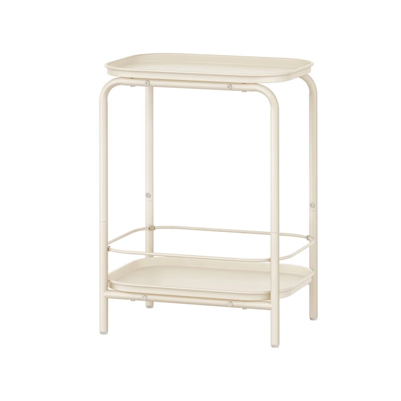 2-Tier Side Table – Outdoor Accent End Table, Metal Coffee with Tray Storage, Small Sofa Modern Nightstand for Living Room & Bedroom