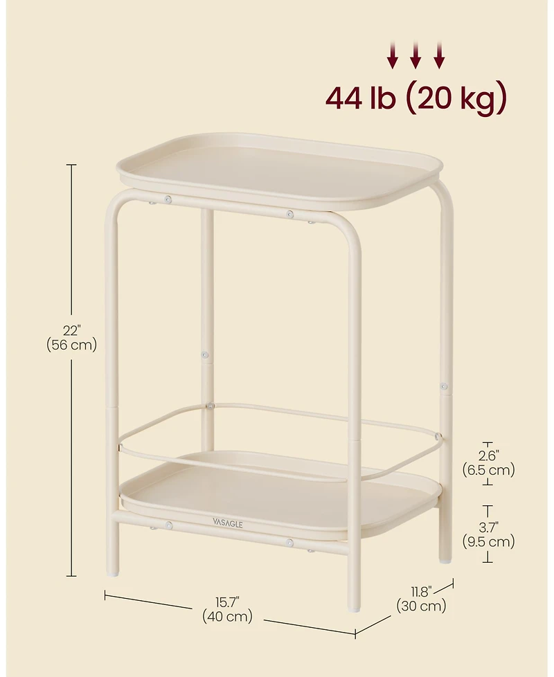 2-Tier Side Table – Outdoor Accent End Table, Metal Coffee with Tray Storage, Small Sofa Modern Nightstand for Living Room & Bedroom