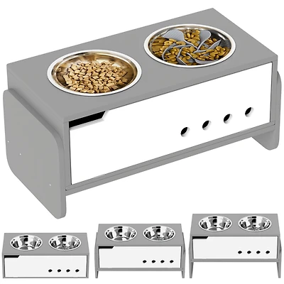 PawHut Elevated Dog Bowls w/ Slow Feeder Mat, Storage Cabinet