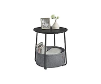 Small Round Side Table with Fabric Storage Basket for Living Room or Bedroom