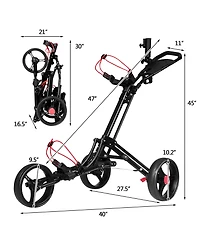 Gymax 3 Wheels Golf Push Pull Cart Folding Golf Pull Trolley w/ Adjustable Handle
