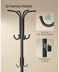 Slickblue Freestanding Coat Rack with Umbrella Holder, Metal Stand with 12 Hooks for Entryway Storage