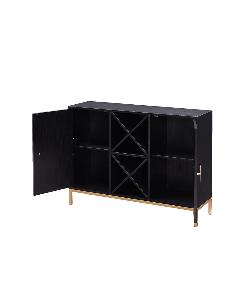 Kings Brand Furniture Wine Liquor Bar Buffet Sideboard, Cabinet with Wine Rack Storage for Kitchen, Dining Room, Black