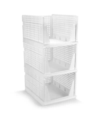 Sorbus Tier Open Front Plastic Stackable Baskets Stand - for closets, bedrooms, bathrooms